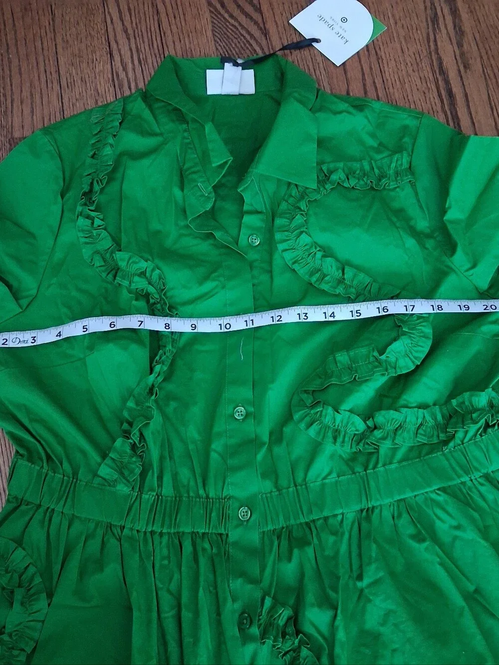 Kate‎ Spade xTarget Green Ruffle Dress Midi Button Front Short Sleeve Sz L